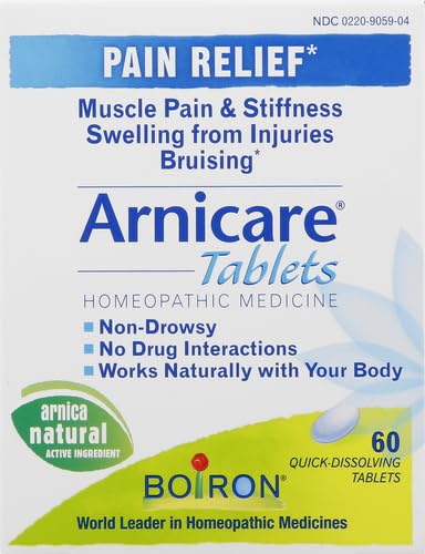 Boiron Arnicare Tablets for Pain Relief from Muscle Pain, Joint Soreness, Swelling from Injury or Bruises - 60 Count