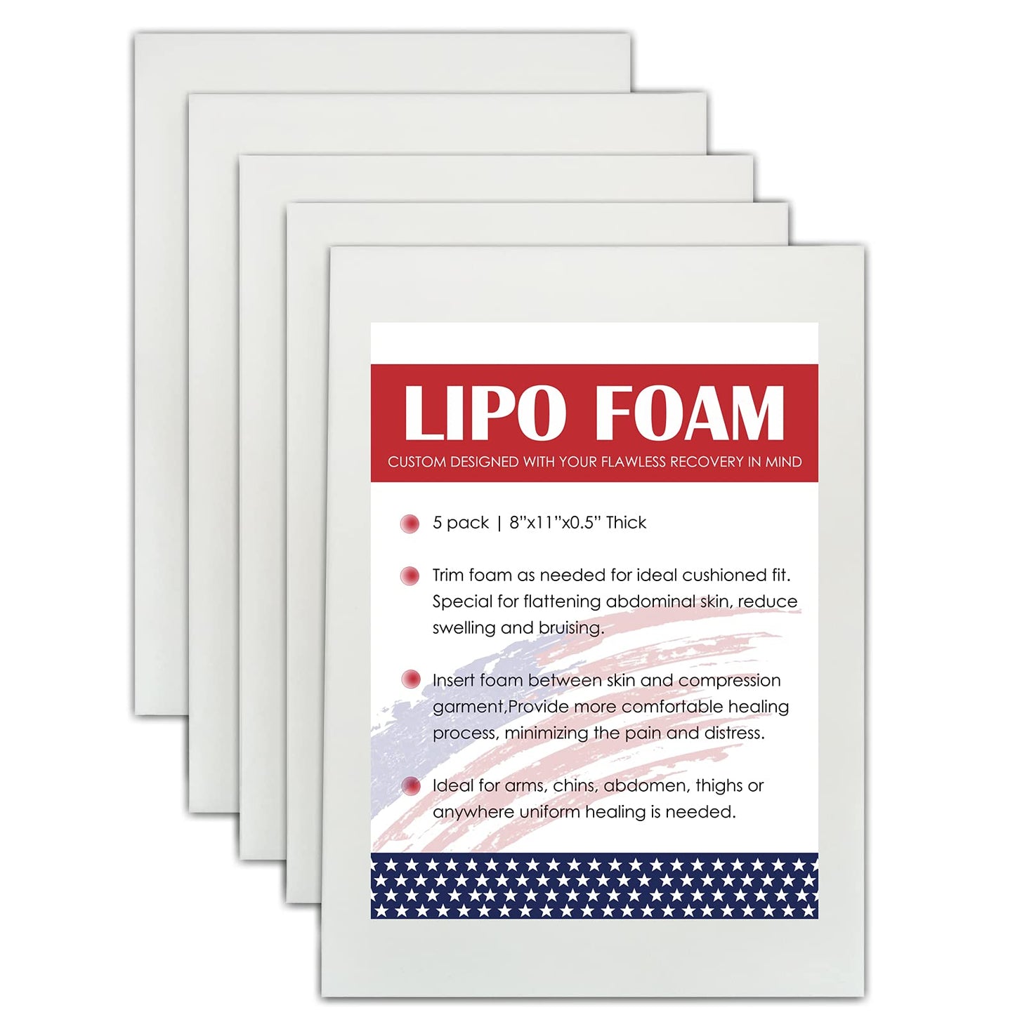 5 Pack Lipo Foam Pads for Post Surgery Ab Board Liposuction Surgery Flattening Abdominal Compression Garments Lipo Foam Sheets 8" x 11"