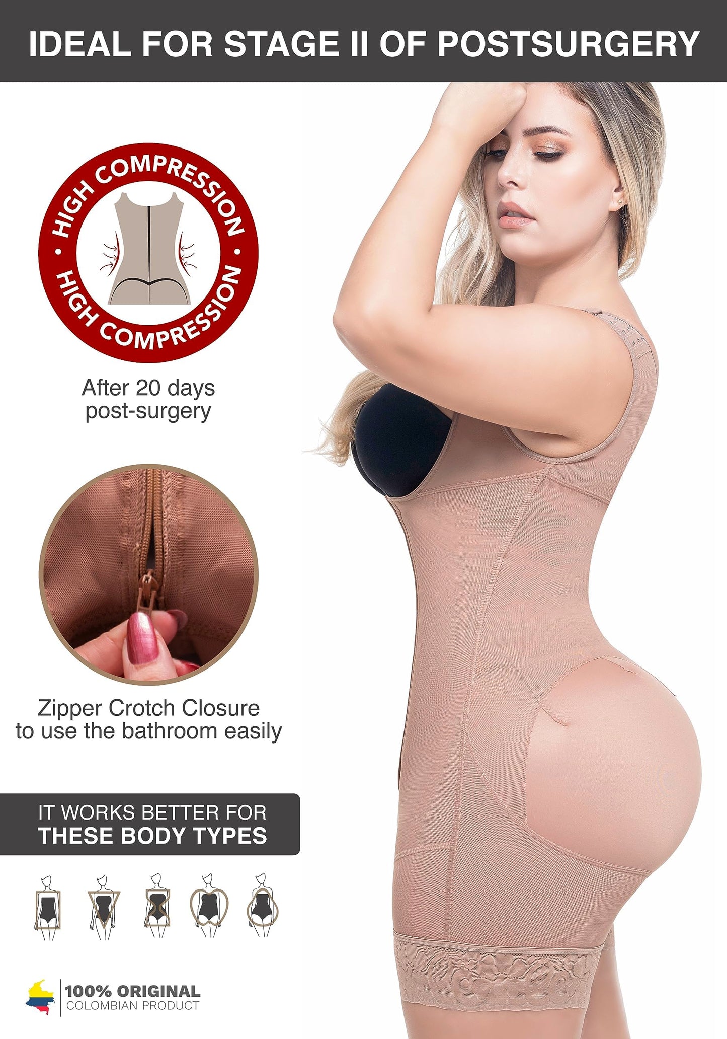 Sonryse Fajas Colombianas Post Surgery High Compression Stage 2 Faja Lipo 360 Tummy Tuck