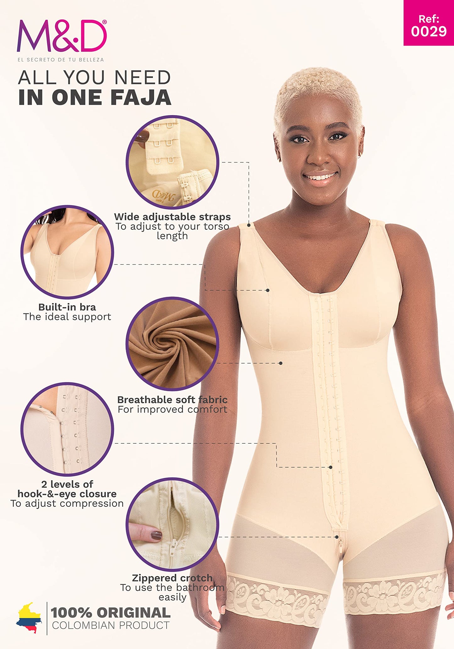 M&D Fajas Colombianas Post Surgery Tummy Tuck Compression Garment for Women Colombian Shapewear